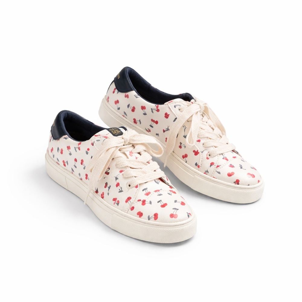 Kate Spade Cherry Print Sneakers Women’s 8.5 White Leather Lace Up Cute Casual